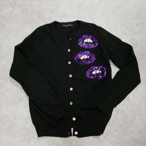 Spangle Lip print black Neat  Cardigan